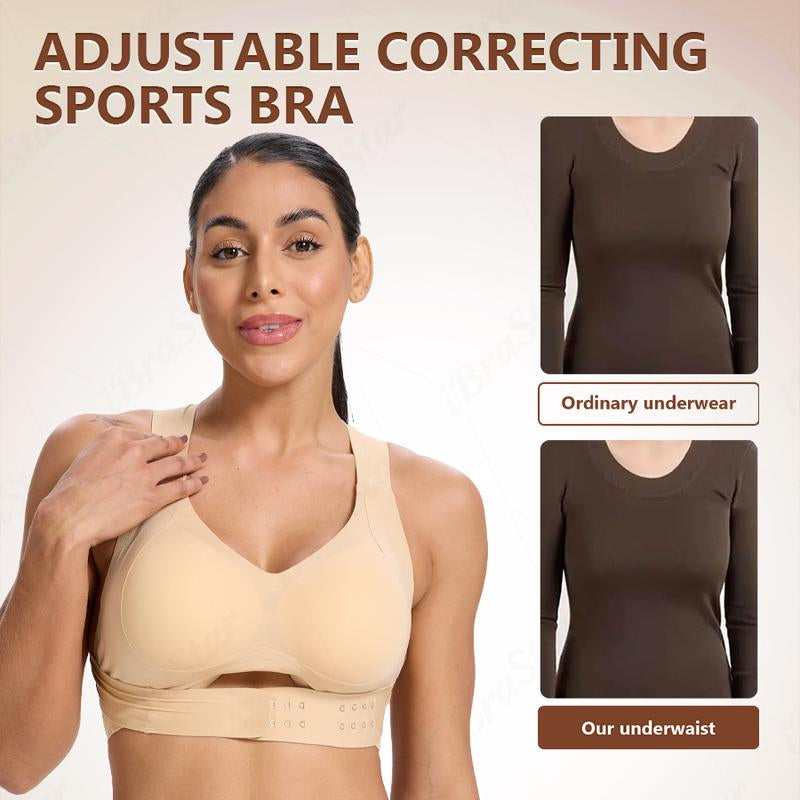 【Postural Correction】Soft Breathable Wireless Sports Bra - Women'S Full Coverage, Non-Removable Moulded Cups | Beige Yoga Gym Daily Fitness Activewear