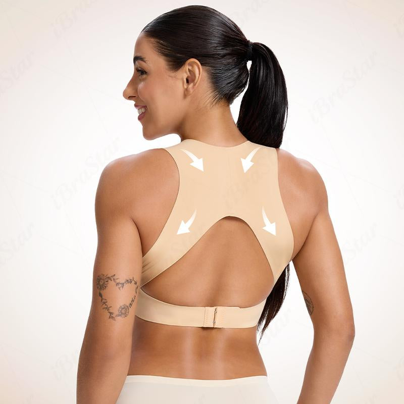 【Postural Correction】Soft Breathable Wireless Sports Bra - Women'S Full Coverage, Non-Removable Moulded Cups | Beige Yoga Gym Daily Fitness Activewear