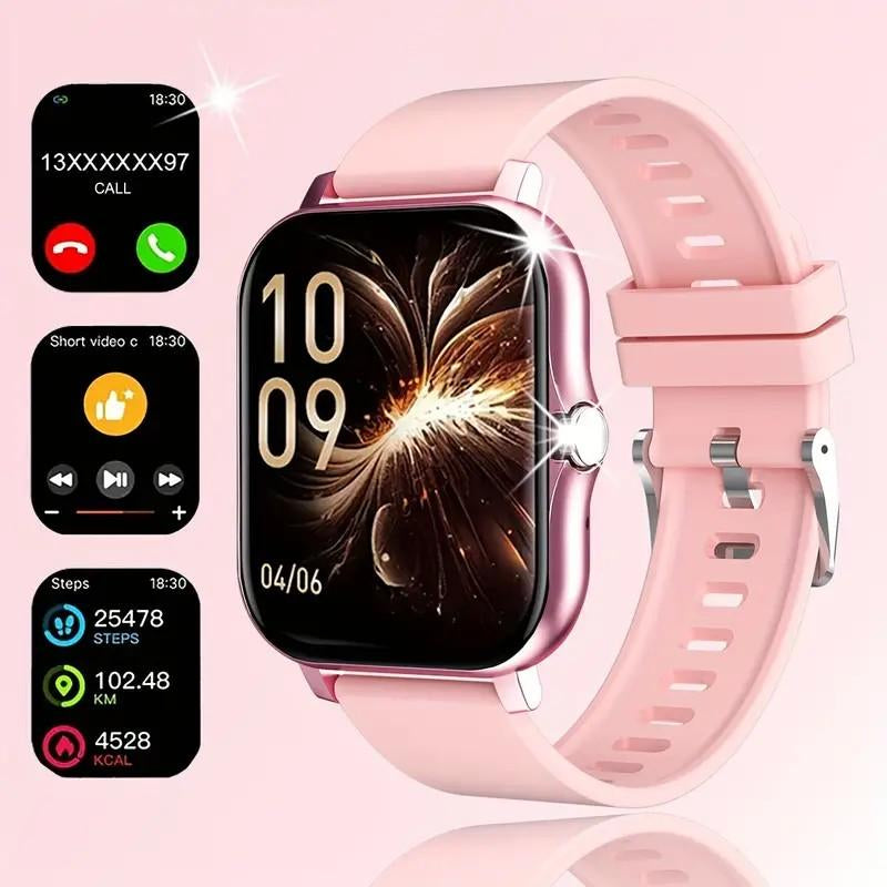 1.83-Inch Full Touch Screen Smartwatch | Message Reminders, Call Answering, Pedometer, Health Monitoring, Compatible with Iphone/Android, Alloy Case, Silicone Strap, Ideal Gift for Birthdays and Holidays.