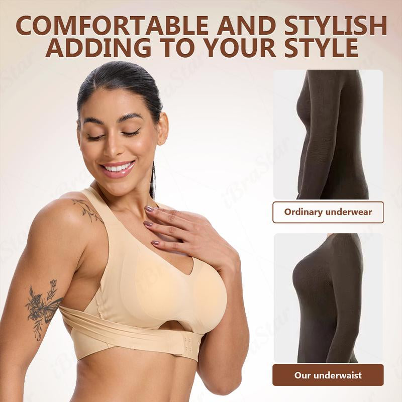 【Postural Correction】Soft Breathable Wireless Sports Bra - Women'S Full Coverage, Non-Removable Moulded Cups | Beige Yoga Gym Daily Fitness Activewear
