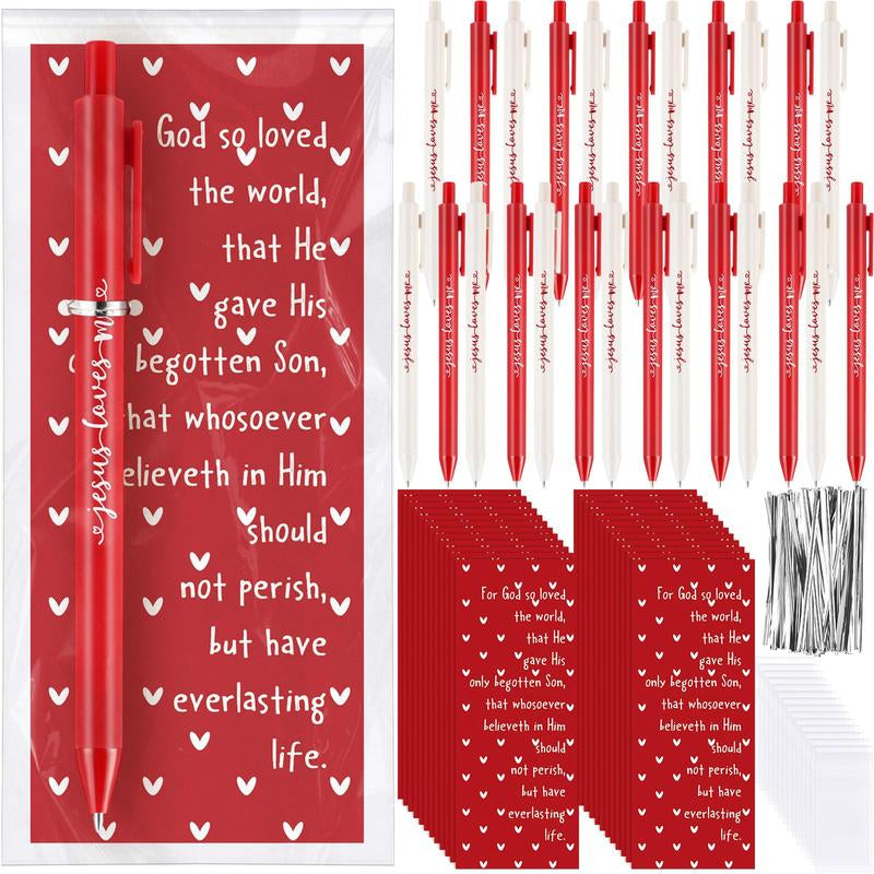 Valentine'S Day Gift Jesus Loves Me Pen with Valentines Day Cards for Christian Student Classroom Valentine Exchange Gift Bible Verse Ballpoint Pen with Inspiring Quote Bookmark Silicone Wristbands for Woman Religious Part Favor Daily Use