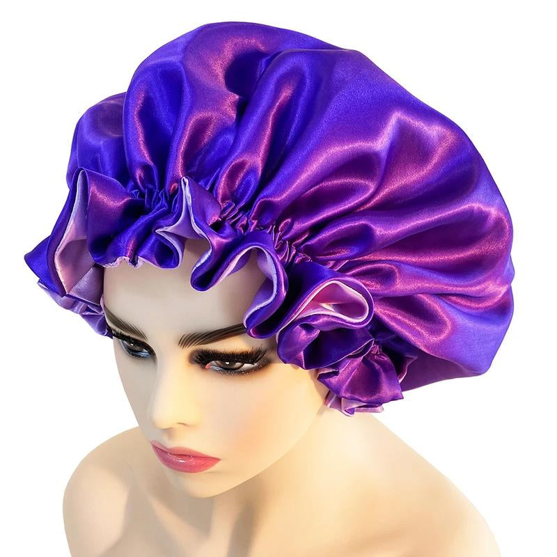 Satin Silk Bonnet Hair Bonnet for Sleeping Solid Color Adjustable Hair Bonnet Hair Bonnet with Elastic Tie Band for Women (Pink,Black,Purple,Red)