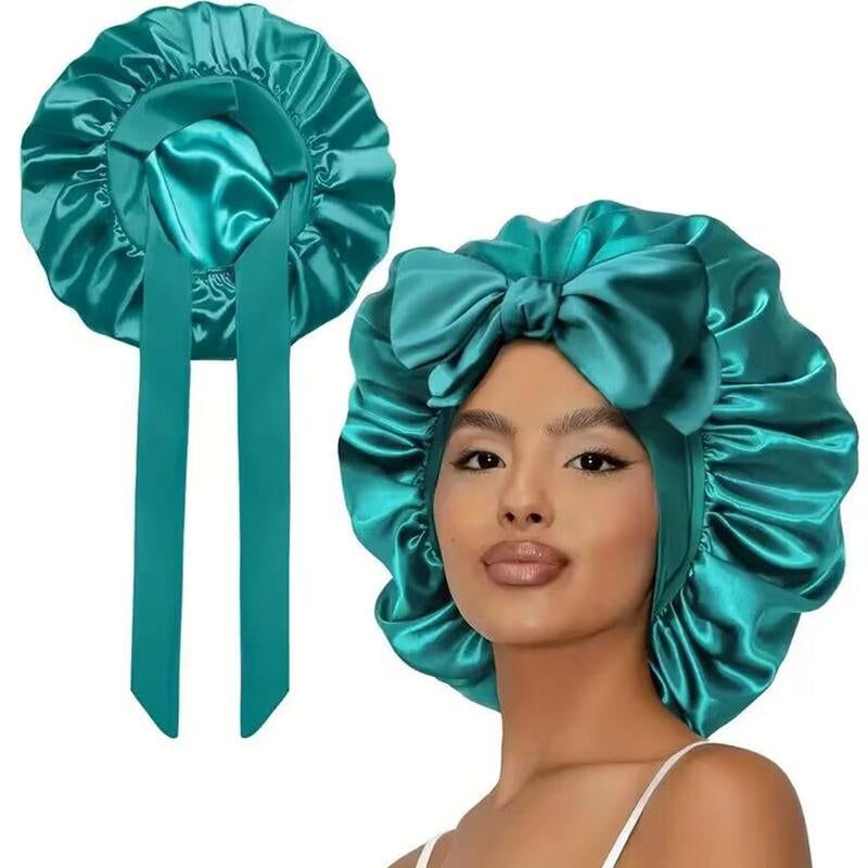 New Double Layer Satin Adjustable Bonnet with Tie Band Forsleeping Satin Lined Silk Skin Friendly Bonnets for Womennatural Curly Hair Ladies' Gift Haircareheatless
