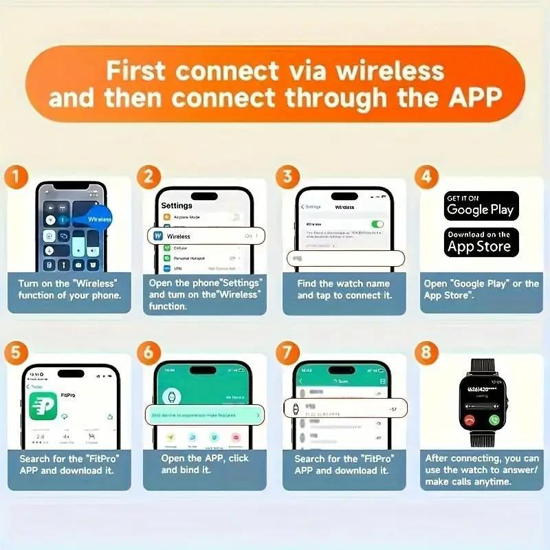 1.83-Inch Full Touch Screen Smartwatch | Message Reminders, Call Answering, Pedometer, Health Monitoring, Compatible with Iphone/Android, Alloy Case, Silicone Strap, Ideal Gift for Birthdays and Holidays.