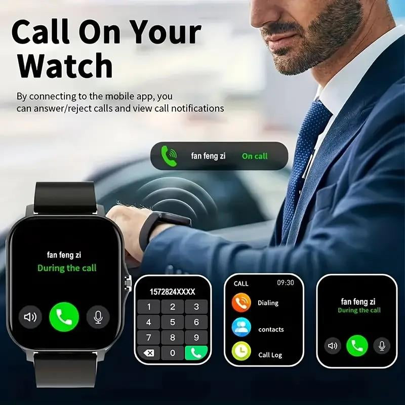 1.83-Inch Full Touch Screen Smartwatch | Message Reminders, Call Answering, Pedometer, Health Monitoring, Compatible with Iphone/Android, Alloy Case, Silicone Strap, Ideal Gift for Birthdays and Holidays.