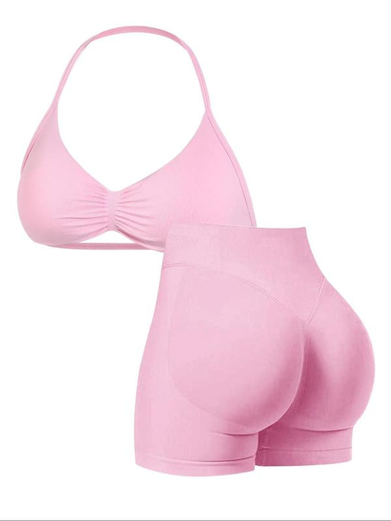 New Women'S Sporty Yoga Set, Fitness Clothes, Workout Running Clothes, High-Waist Tight-Fitting Shorts and Tank Top, Summer Fitnessfor Running and Gym