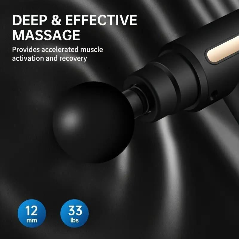 Home Portable USB Rechargeable 6-Speed Body Massage Gun with 4 Replaceable Heads Ultra-Quiet Brushless Motor for Muscle Recovery Neck & Back Pain Relief Post-Workout Relaxation Black Massager Gift
