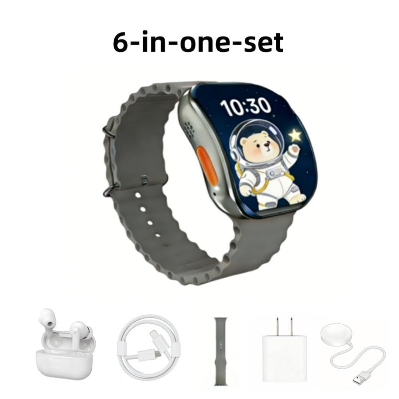 6-In-1 Smart Watch Kit for Iphone/Android with Bluetooth Headphones 20W Fast Charger Type-C Cable Adapter Audio Support Compact Portable Wearable Tech