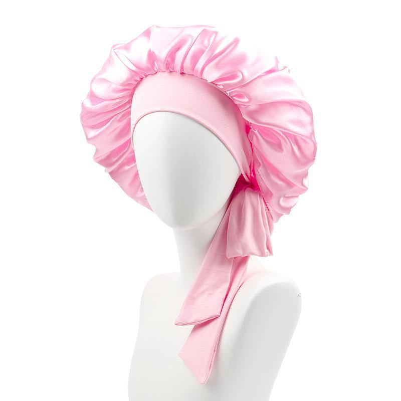 Satin Silk Bonnet Hair Bonnet for Sleeping Solid Color Adjustable Hair Bonnet Hair Bonnet with Elastic Tie Band for Women (Pink,Black,Purple,Red)