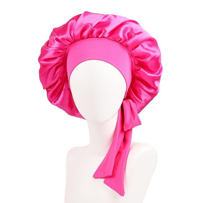 Satin Silk Bonnet Hair Bonnet for Sleeping Solid Color Adjustable Hair Bonnet Hair Bonnet with Elastic Tie Band for Women (Pink,Black,Purple,Red)