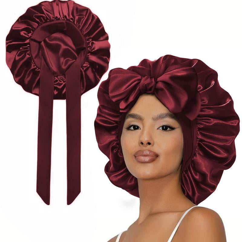 New Double Layer Satin Adjustable Bonnet with Tie Band Forsleeping Satin Lined Silk Skin Friendly Bonnets for Womennatural Curly Hair Ladies' Gift Haircareheatless