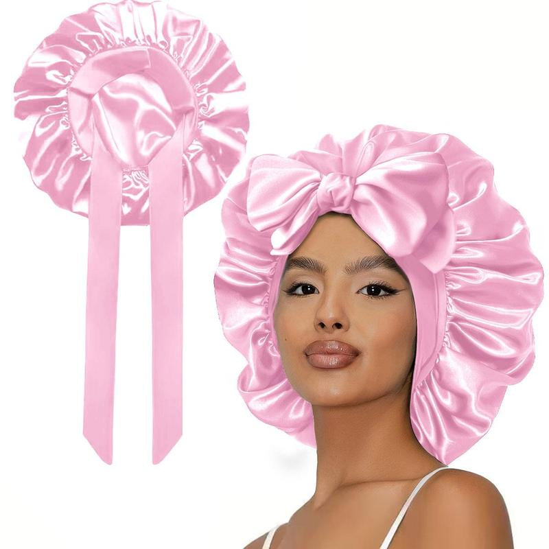 New Double Layer Satin Adjustable Bonnet with Tie Band Forsleeping Satin Lined Silk Skin Friendly Bonnets for Womennatural Curly Hair Ladies' Gift Haircareheatless