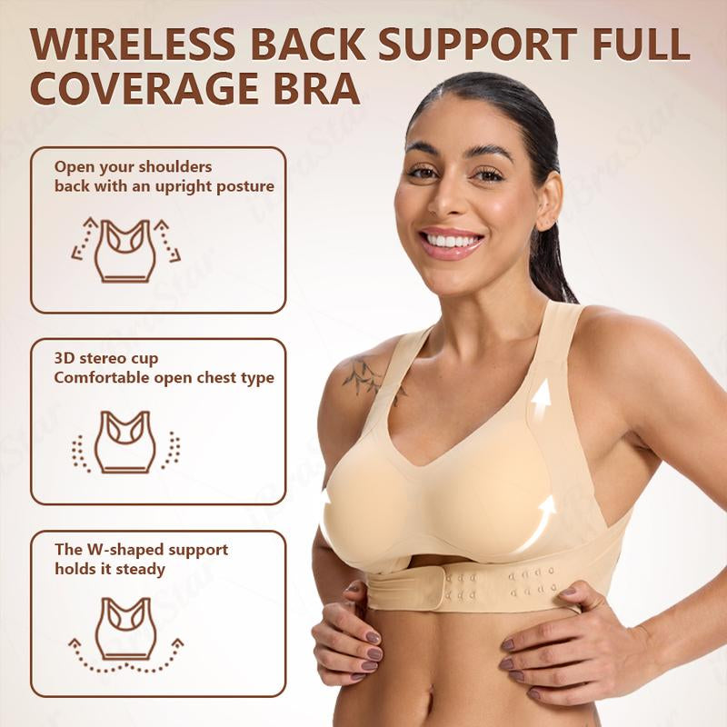 【Postural Correction】Soft Breathable Wireless Sports Bra - Women'S Full Coverage, Non-Removable Moulded Cups | Beige Yoga Gym Daily Fitness Activewear
