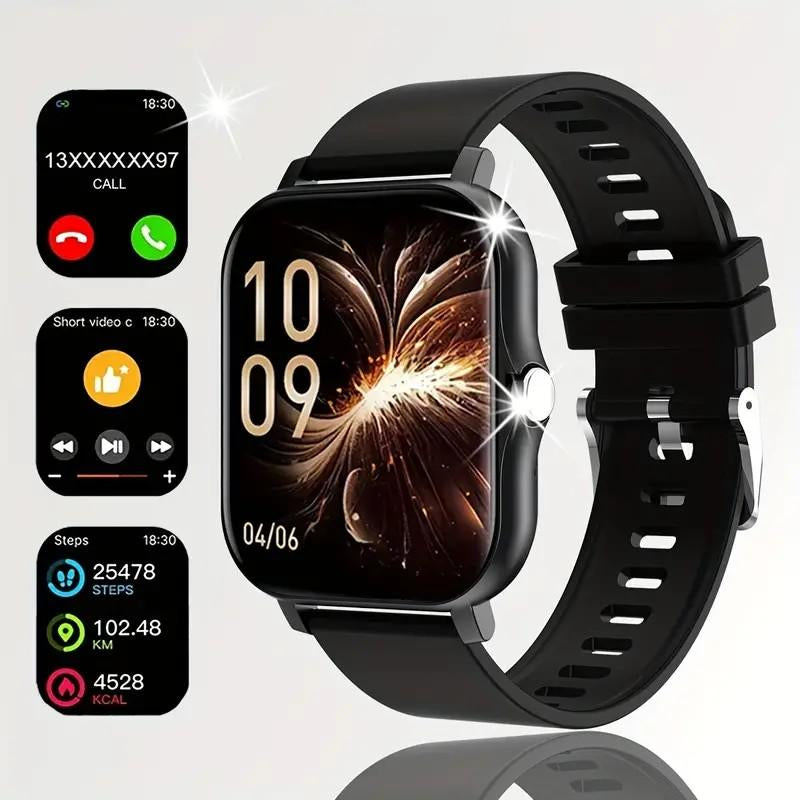 1.83-Inch Full Touch Screen Smartwatch | Message Reminders, Call Answering, Pedometer, Health Monitoring, Compatible with Iphone/Android, Alloy Case, Silicone Strap, Ideal Gift for Birthdays and Holidays.
