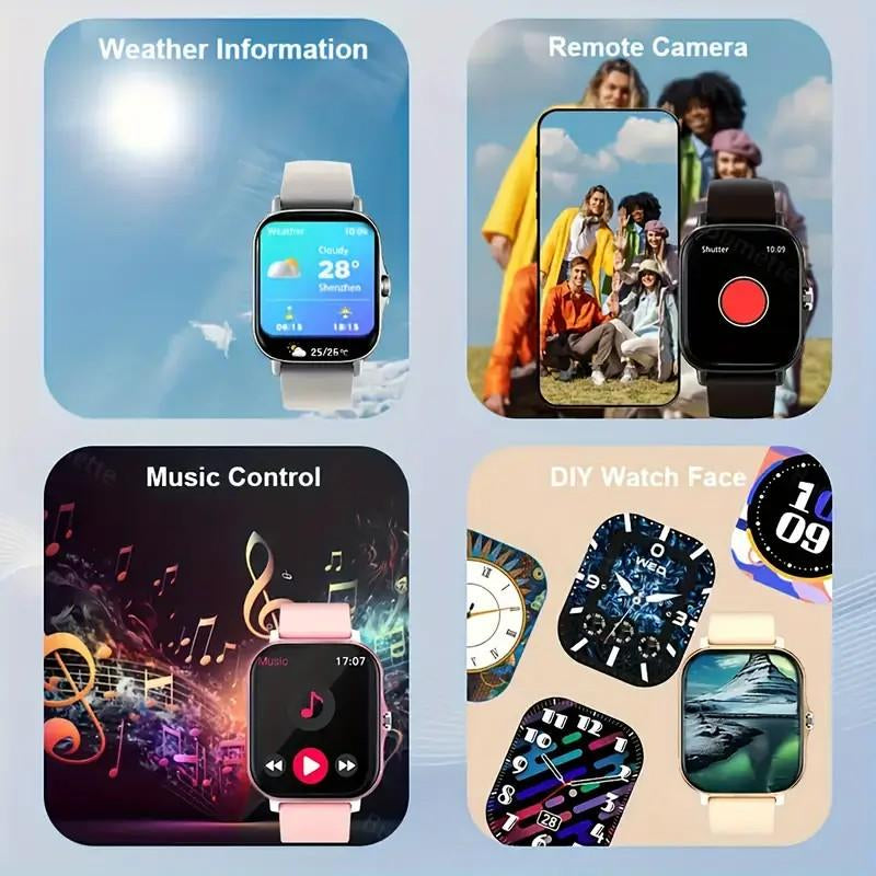 1.83-Inch Full Touch Screen Smartwatch | Message Reminders, Call Answering, Pedometer, Health Monitoring, Compatible with Iphone/Android, Alloy Case, Silicone Strap, Ideal Gift for Birthdays and Holidays.