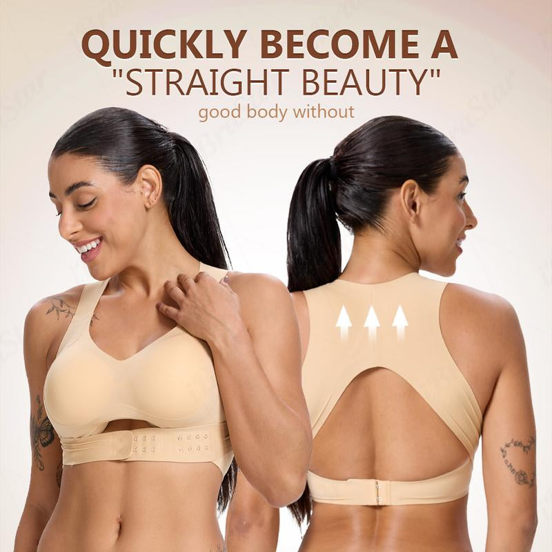 【Postural Correction】Soft Breathable Wireless Sports Bra - Women'S Full Coverage, Non-Removable Moulded Cups | Beige Yoga Gym Daily Fitness Activewear