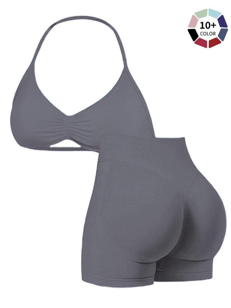 New Women'S Sporty Yoga Set, Fitness Clothes, Workout Running Clothes, High-Waist Tight-Fitting Shorts and Tank Top, Summer Fitnessfor Running and Gym